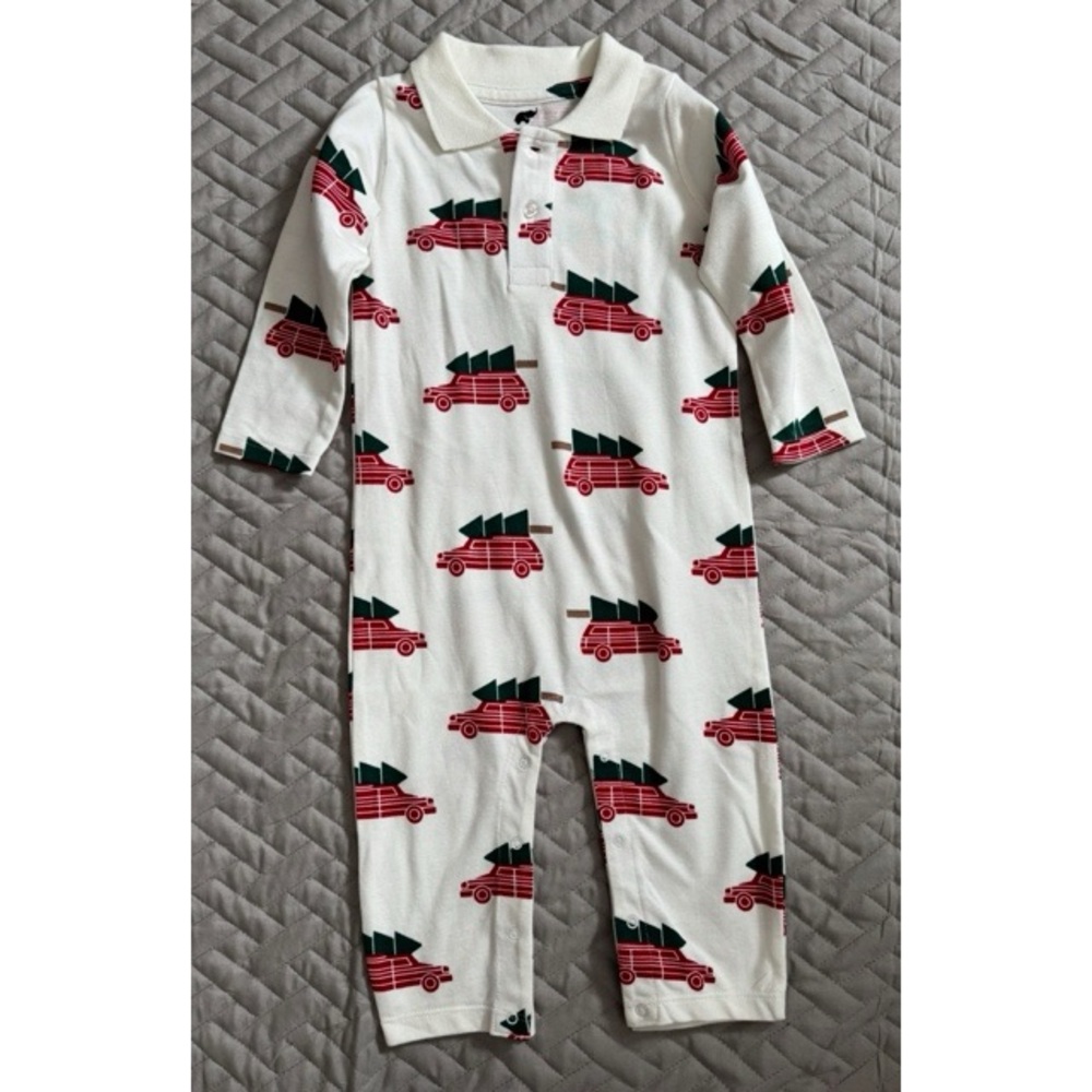 Monica&Andy-White Baby Romper with Red Car Print-Size 18-24 Months